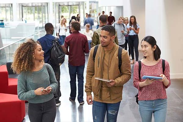 Diverse group of students talk at an event